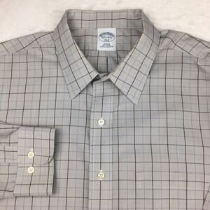 Brooks Brothers Dress Shirt Men's 17.5-4/5 Gray Checks Slim Fit Non Iron